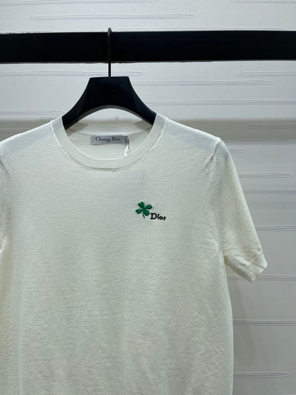 Dior 2026 Crew Neck Knit Short-Sleeve Shirt with Logo Wool