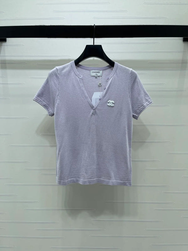Chanel 2026 Chemise col V manches courtes Laine Cachemire