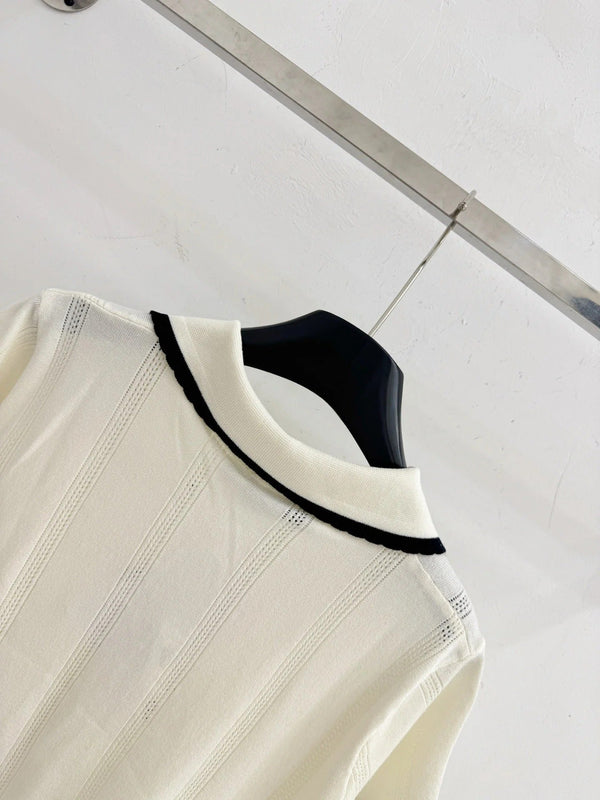 CD 2026 Collared Knit Short-Sleeve T-Shirt Cream Wool 455393