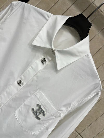 Chemise brodée logo Chanel 2026 coton blanc 356991