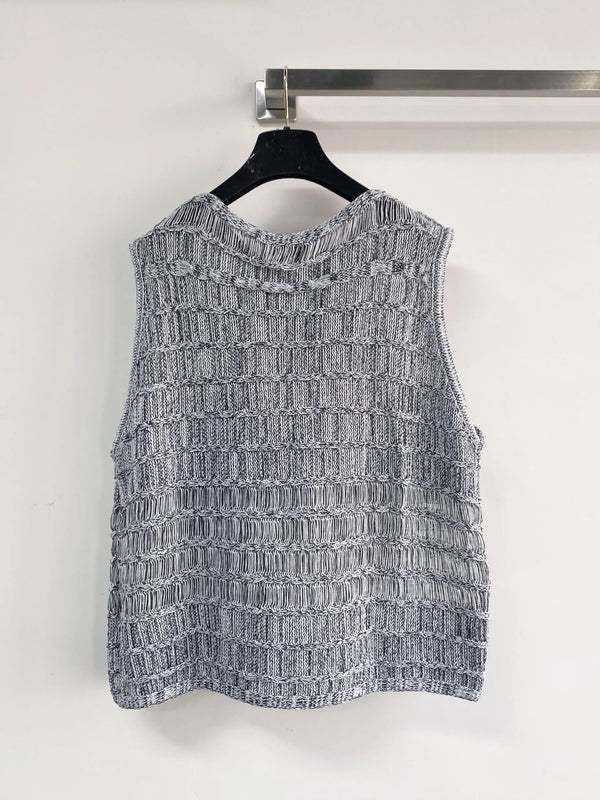 Chanel 2026 Gilet ajouré en viscose et nylon noir et gris
