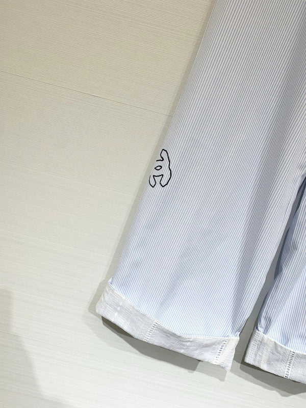 Pantalon en coton bleu clair Chanel 2026 en dentelle rayée