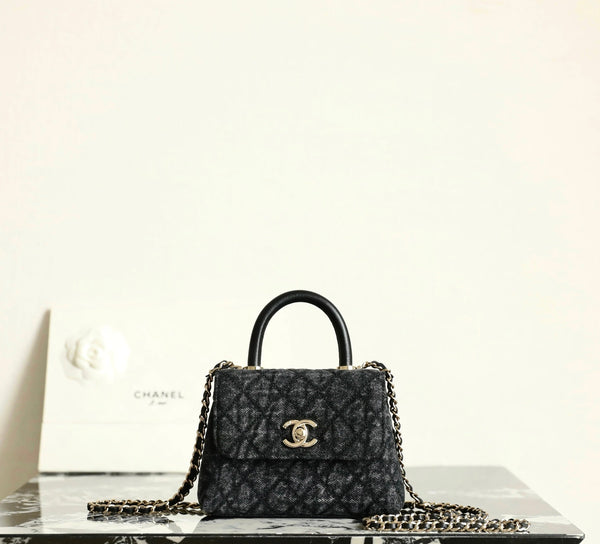 CC 2026 Coco Top Handle Bag 14.5cm Black Denim Leather 352687