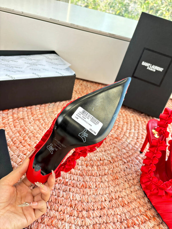 YSL 26ss Slingback Cuir Soie Rouge 648840