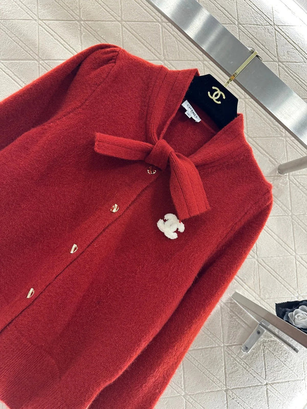 CC 26 Cardigan en maille à nœud rouge Laine 329957