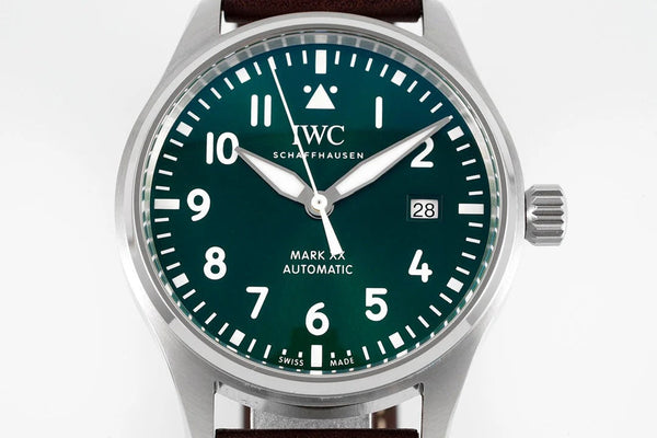 IWC Pilot 40mm Green Dial Steel Case Brown Leather Strap