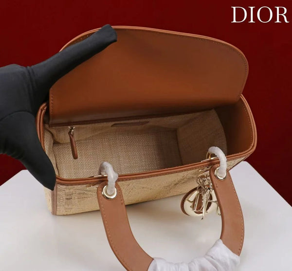 Dior 2026 Lady Dior Bag 24cm Beige Brown Raffia Leather