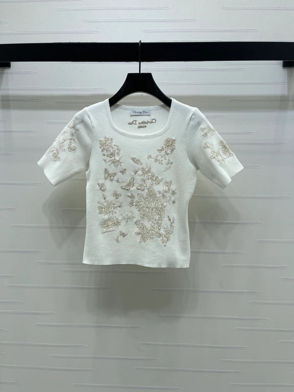 Dior 2026 Butterfly Square Neck Knit Short-sleeved Top Wool