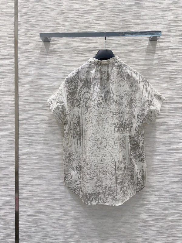 CD 2026 Toile de Jouy Pattern Shirt With Lace Trim Grey Cotton 449989