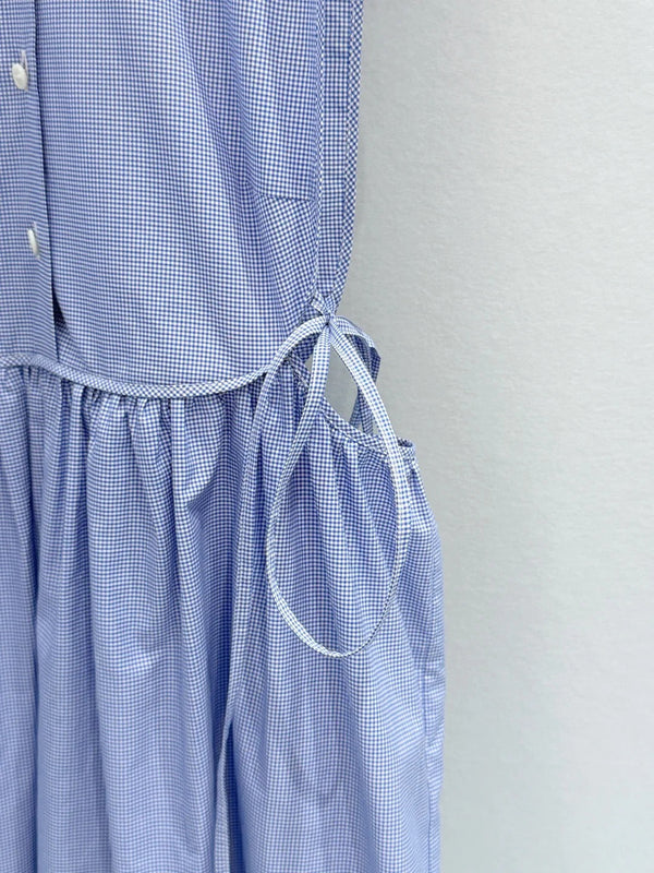 Robe sans manches à carreaux en coton bleu Miu Miu 2026