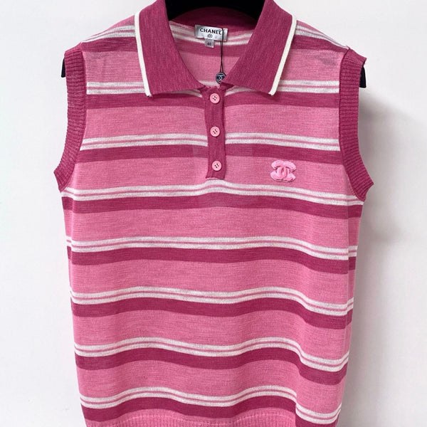CC 2026 Knit Sleeveless Polo-Neck Top Pink Lelin 449878