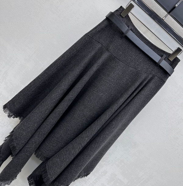 Miu Miu 2026 Asymmetrical Skirt With A Belted Waist Gray Polyester