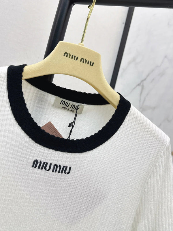 Miu 2026 Short-Sleeve Slim Fit White Wool 435284