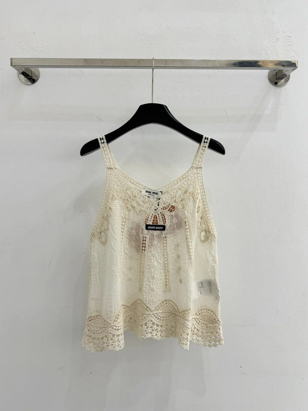 Miu 2026 Hollowed-out Camisole Lace Cotton 516679