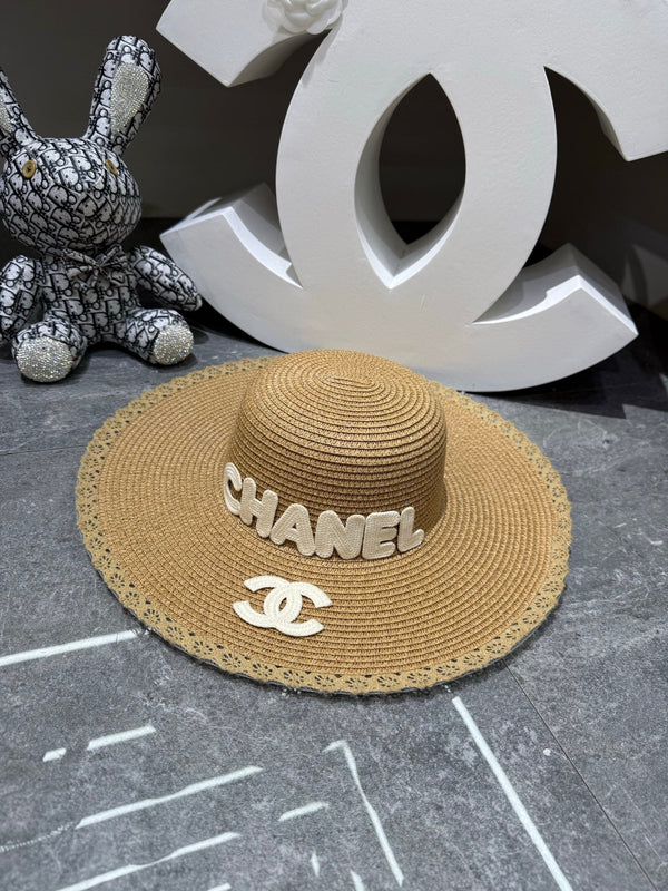 CC Round Top Straw Hat with Wide Brim 280798