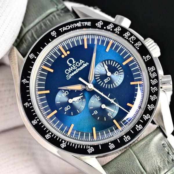 Omega Speedmaster Professional Moonwatch 42cm Blue Dial Khaki Leather Strap