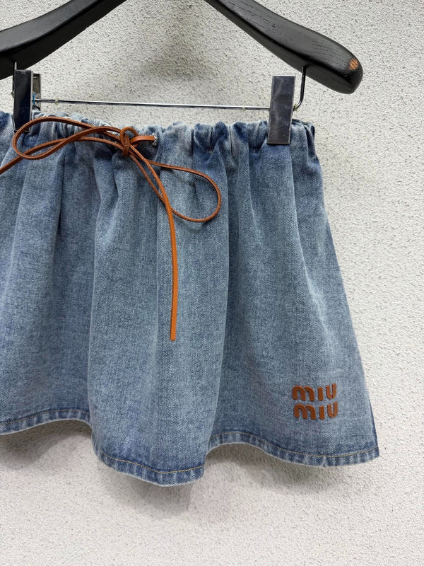 Miu 2026 Jupe Midi en Jean Coton Bleu 384244