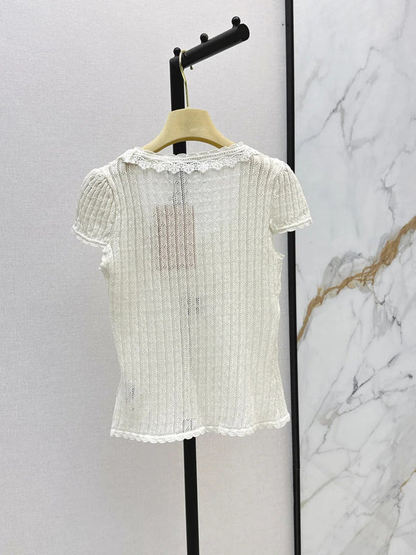 Miu 2026 Slim-fit Short-sleeved Knit Top Cotton 445784
