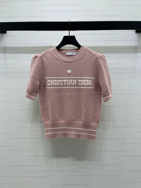 Dior 2026 Pearl Letter Knit Puff Sleeve T-shirt Wool
