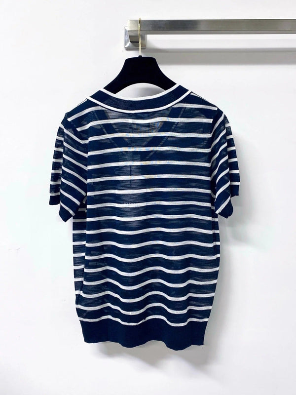 CD 2026 Striped V-neck Short-Sleeve Shirt Viscosa 487999