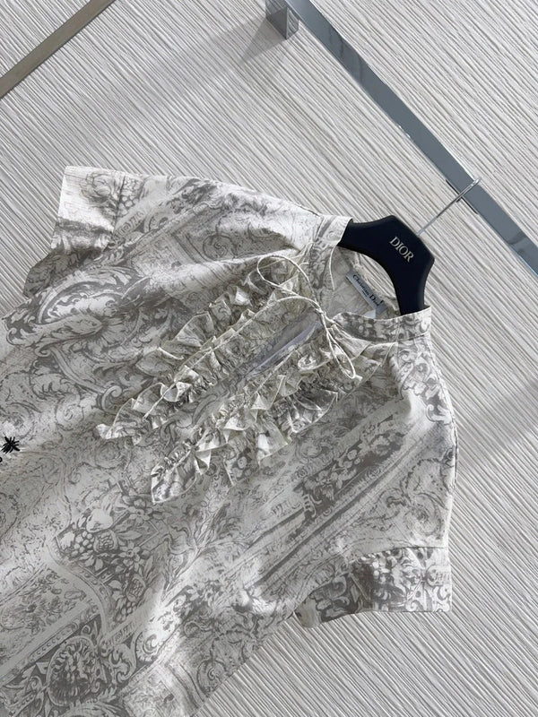 CD 2026 Toile de Jouy Pattern Shirt With Lace Trim Grey Cotton 449989