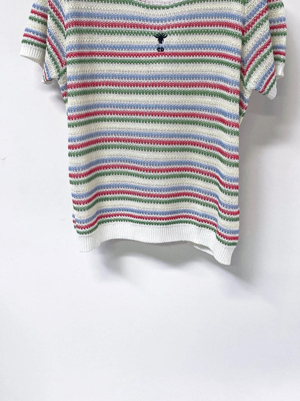 CD 2026 Multi Color Striped Knit Short Sleeve T-shirt Wool Laine 405746