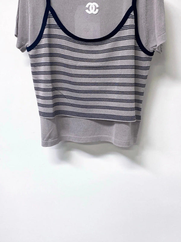 CC 2026 Grey Knit Top Striped Camisole Overlay 416252