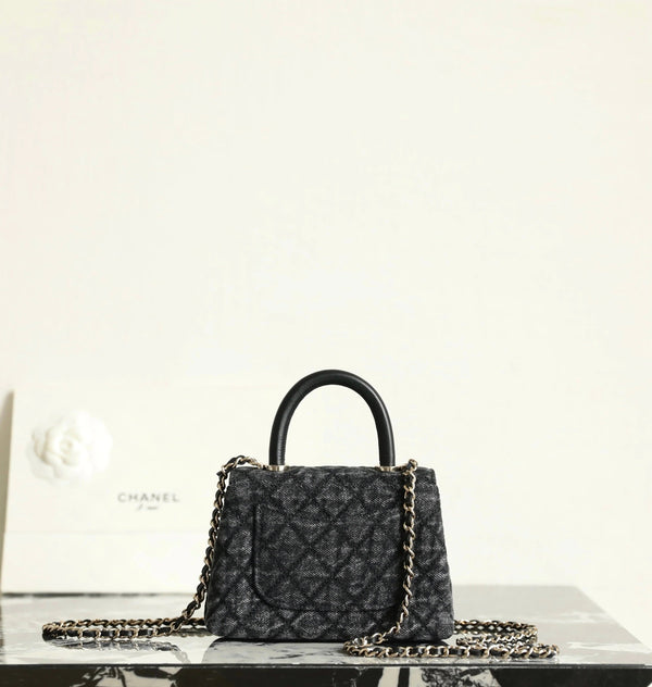 CC 2026 Coco Top Handle Bag 14.5cm Black Denim Leather 352687