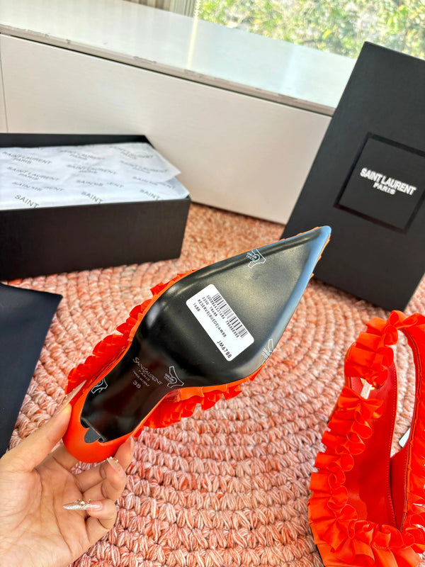 YSL 26ss Slingback Soie et Cuir Orange 648837