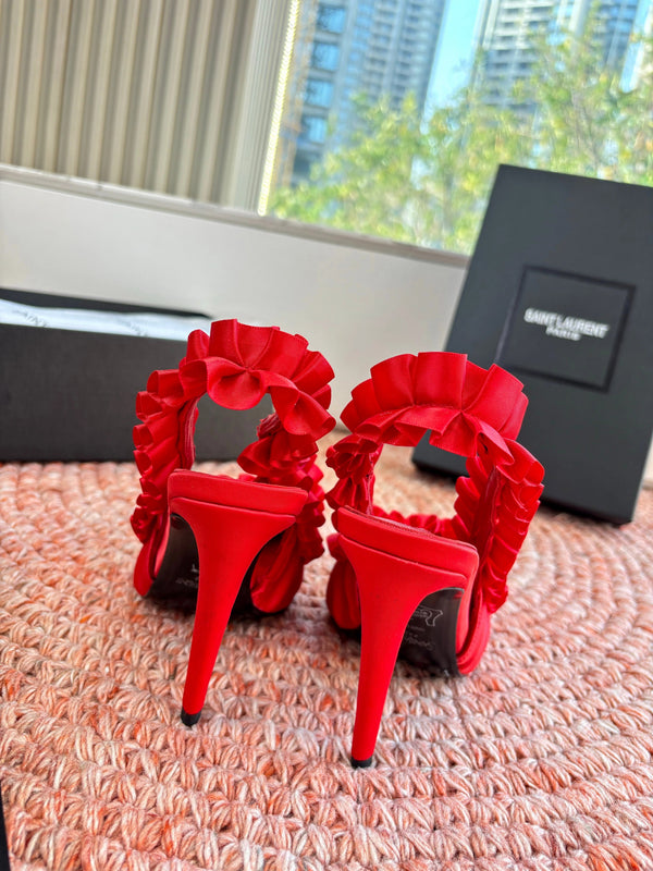 YSL 26ss Slingback Cuir Soie Rouge 648840