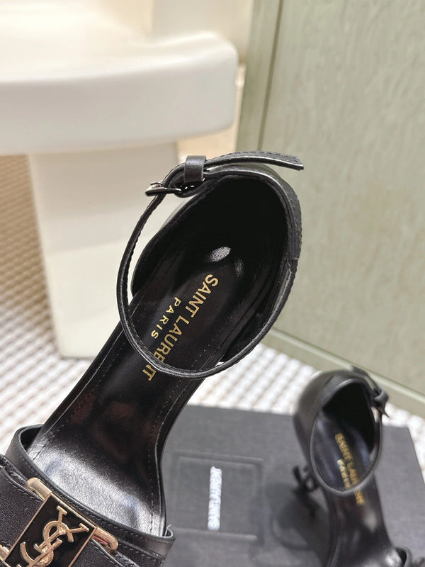 YSL 26ss High-Heeled Sandals 85 Black Leather 654679