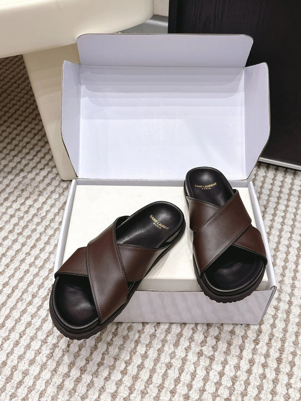 YSL 26ss Platform Slippers Dark Brown Sheepskin 663214