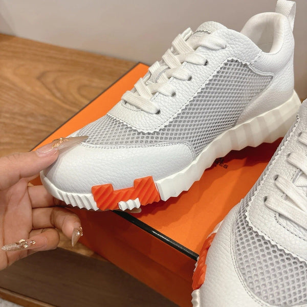 HM 26ss Sneakers White Gray Cowhide Fabric 638567