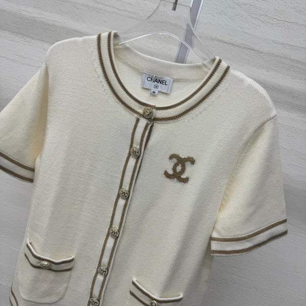 Chanel 2026 Cardigan Col Rond Laine Cachemire Crème 356956