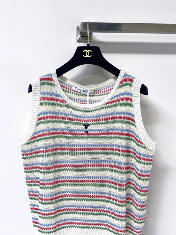 CD 2026 Multi Color Striped Knit Vest Wool Laine 405745