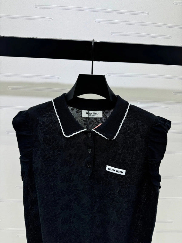 Miu 2026 Gilet en maille jacquard à col Laine Nylon 442704