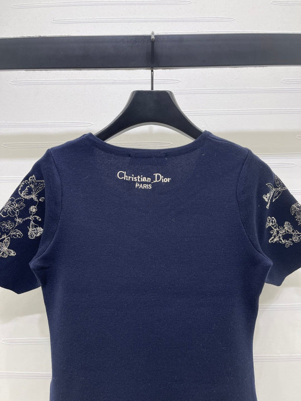 Dior 2026 Butterfly Square Neck Knit Short-sleeved Top Wool