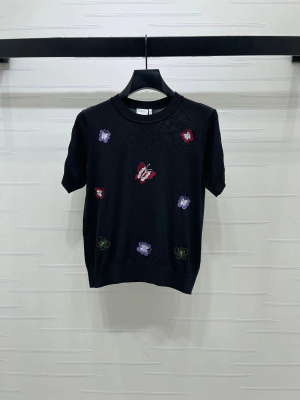 CD 2026 Embroidered Butterfly Knit Short-Sleeve T-Shirt Cotton 422553
