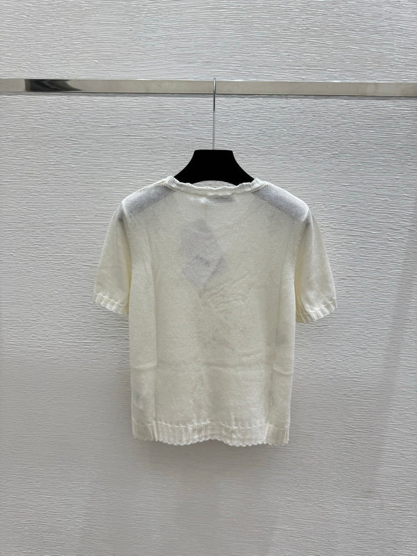 CD 2026 Floral Embroidered Knit Short-sleeved Top Wool 392593