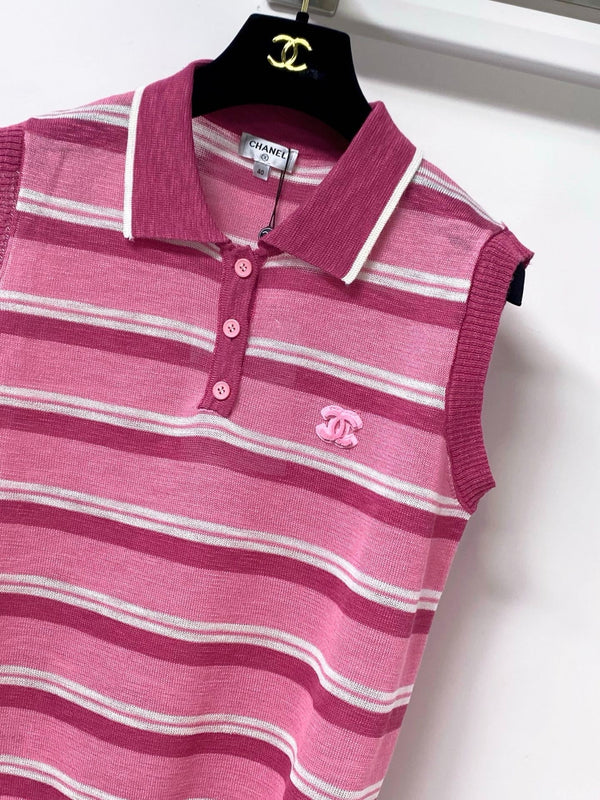 CC 2026 Knit Sleeveless Polo-Neck Top Pink Lelin 449878