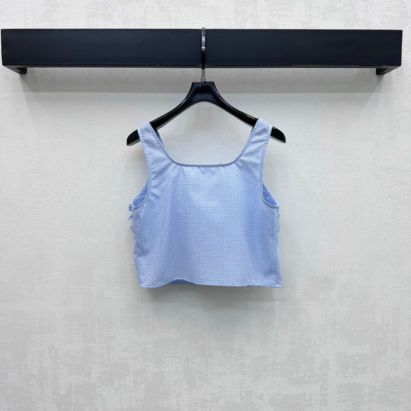 Miu 2026 Checkered Vest and Skirt Set Blue Polyester Cotton 431848