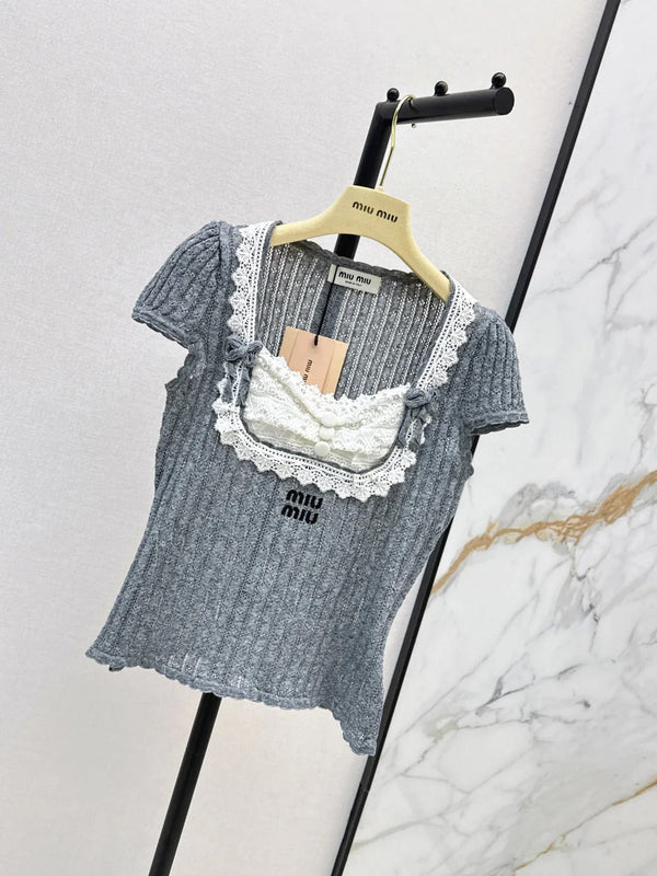 Miu 2026 Slim-fit Short-sleeved Knit Top Cotton 445784
