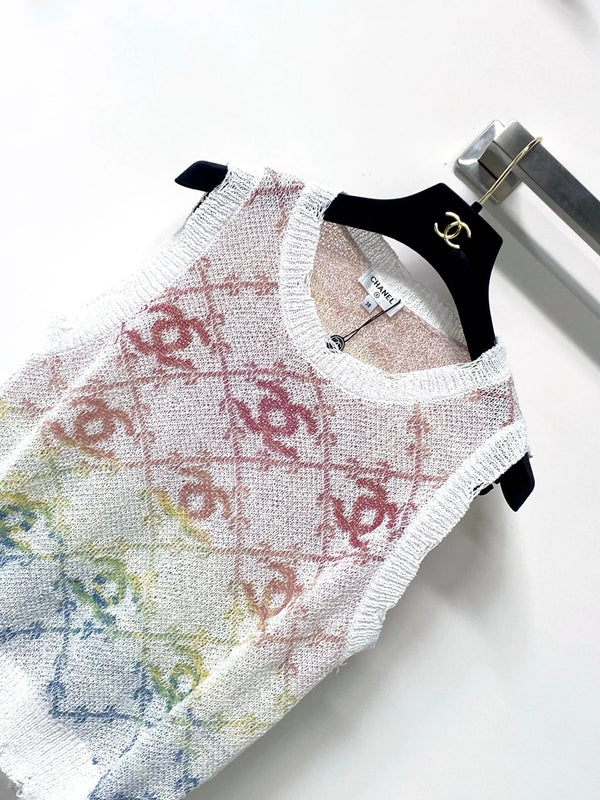 CC 2026 White And Multicolored Knit Tank Top Wool 439844
