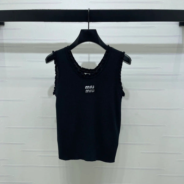 Miumiu 2026 Lace-trimmed Camisole Knit Vest Wool Tencel