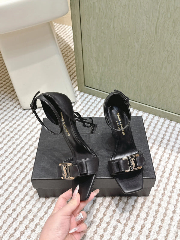 YSL 26ss High-Heeled Sandals 85 Black Leather 654679