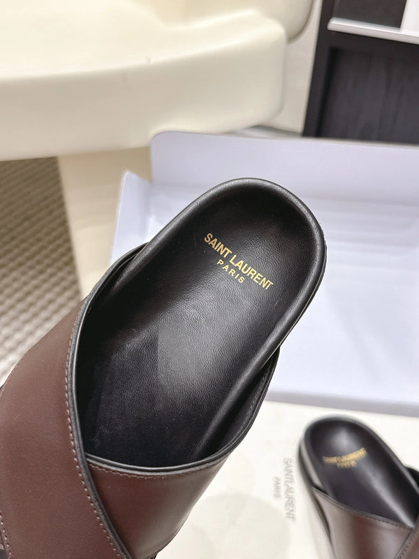 YSL 26ss Platform Slippers Dark Brown Sheepskin 663214