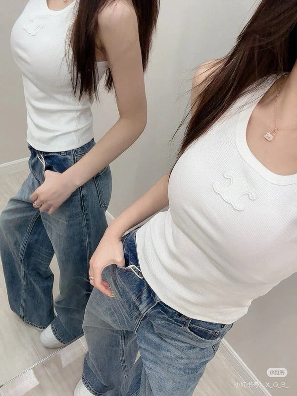 TANK TOP 633206 IN WHITE COTTON RIBBED KNIT EMBOSSED LOGO