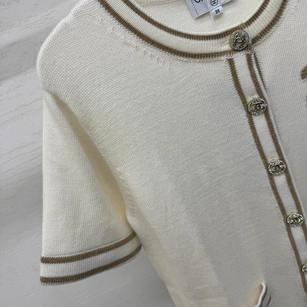 Chanel 2026 Cardigan Col Rond Laine Cachemire Crème 356956