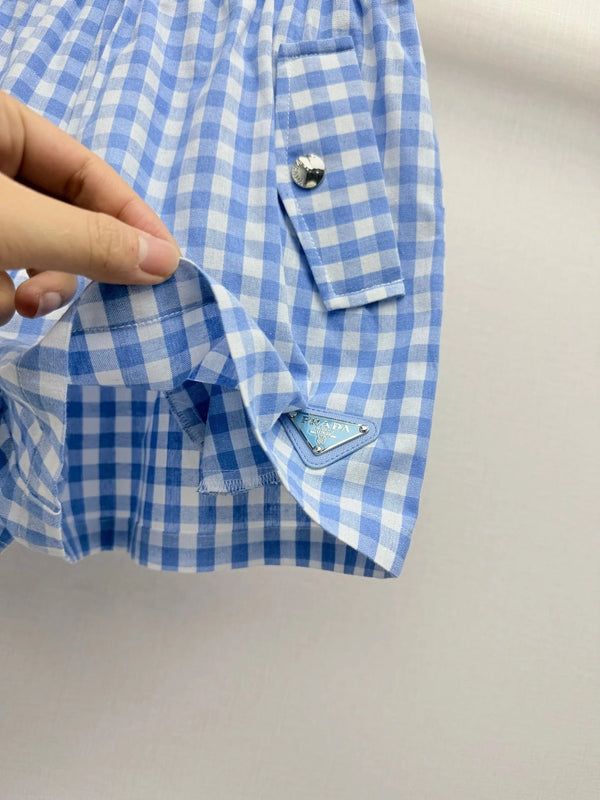 Prad 2026 Plaid Top With Short Blue White Cotton 393519
