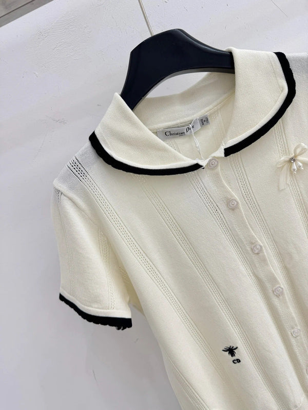 CD 2026 Collared Knit Short-Sleeve T-Shirt Cream Wool 455393